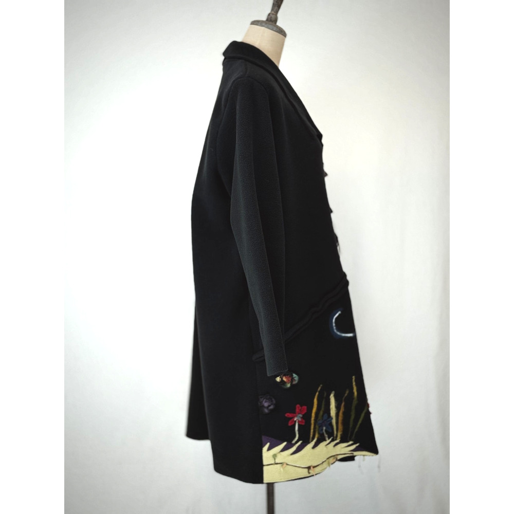 GISELLE SHEPATIN Black Embellished Coat Art to Wear Fleece OS #1-0168 - Picture 5 of 11